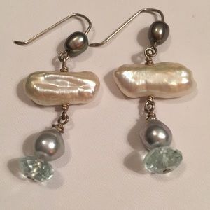 925 Sterling Silver Pearl and Aquarium Earrings